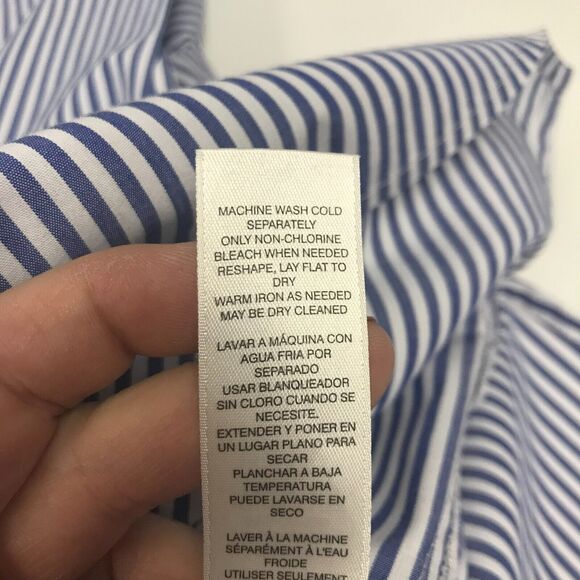 Chicos Shirt Womens Medium Blue White Stripe Button Down Floral Embroidery - Picture 7 of 10